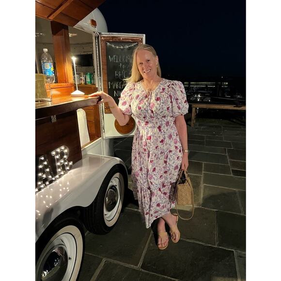 DEREK LAM COLLECTIVE White Purple Pink Floral Smocked Puff Sleeve Dress Size 48 - Picture 12 of 12